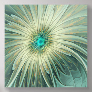 Abstract Sage Green Fantasy Flower Fractal Art Acrylic Photo Tile