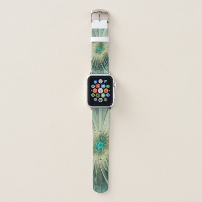 Abstract Sage Green Fantasy Flower Fractal Art Apple Watch Band (Front)