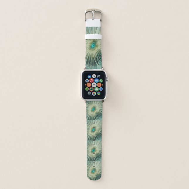 Abstract Sage Green Fantasy Flower Fractal Art Apple Watch Band (Front)