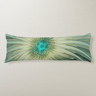 Abstract Sage Green Fantasy Flower Fractal Art Body Pillow