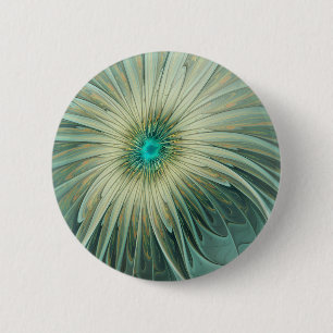 Abstract Sage Green Fantasy Flower Fractal Art Button