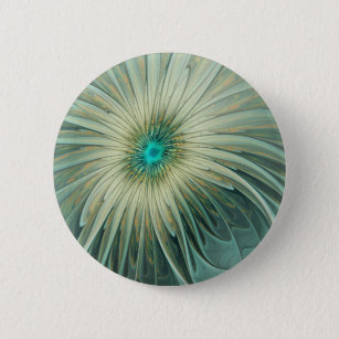 Abstract Sage Green Fantasy Flower Fractal Art Button