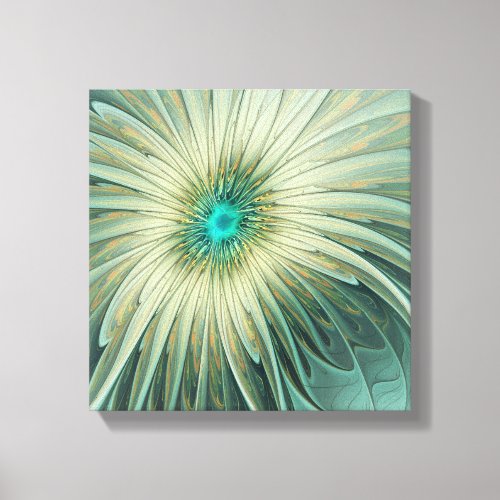 Abstract Sage Green Fantasy Flower Fractal Art Canvas Print