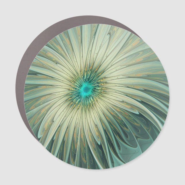 Abstract Sage Green Fantasy Flower Fractal Art Car Magnet (Front)