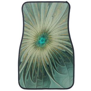 Abstract Sage Green Fantasy Flower Fractal Art Car Mat