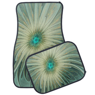 Abstract Sage Green Fantasy Flower Fractal Art Car Mat
