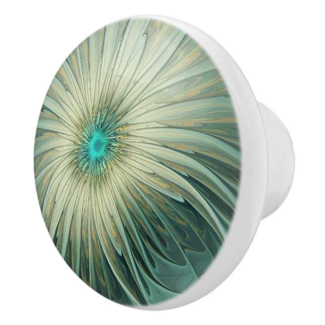 Abstract Sage Green Fantasy Flower Fractal Art Ceramic Knob (Right)