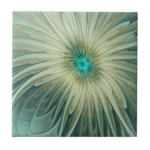 Abstract Sage Green Fantasy Flower Fractal Art Ceramic Tile