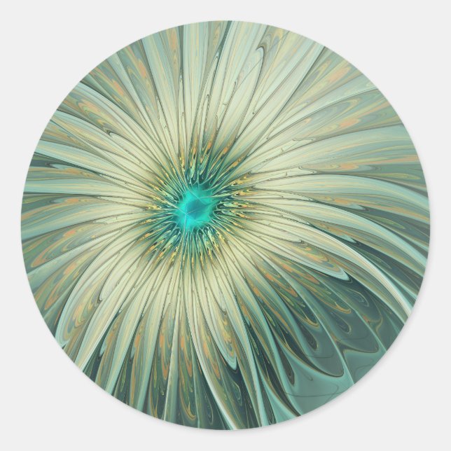 Abstract Sage Green Fantasy Flower Fractal Art Classic Round Sticker (Front)