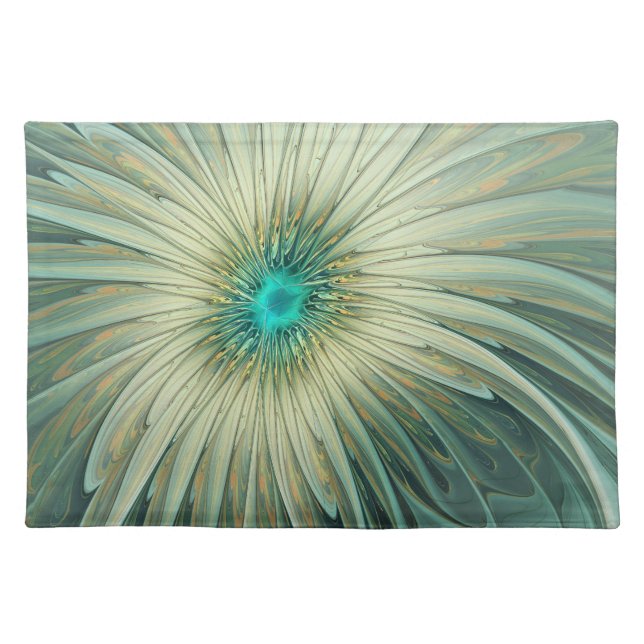 Abstract Sage Green Fantasy Flower Fractal Art Cloth Placemat (Front)