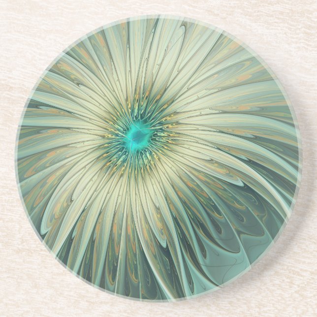 Abstract Sage Green Fantasy Flower Fractal Art Coaster (Front)