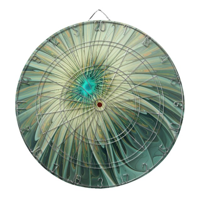 Abstract Sage Green Fantasy Flower Fractal Art Dart Board (Front)