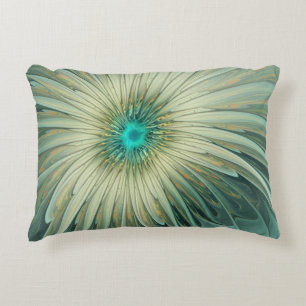 Abstract Sage Green Fantasy Flower Fractal Art Decorative Pillow