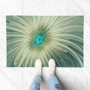 Abstract Sage Green Fantasy Flower Fractal Art Doormat