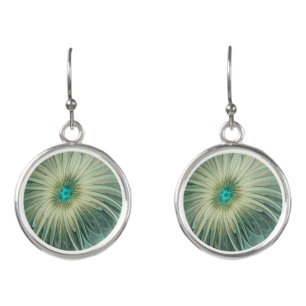 Abstract Sage Green Fantasy Flower Fractal Art Earrings