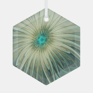 Abstract Sage Green Fantasy Flower Fractal Art Glass Ornament