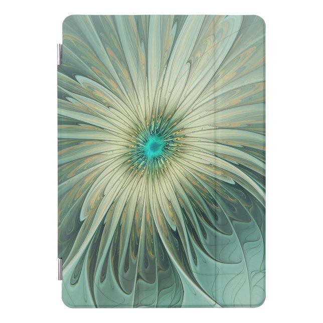 Abstract Sage Green Fantasy Flower Fractal Art iPad Pro Cover (Front)