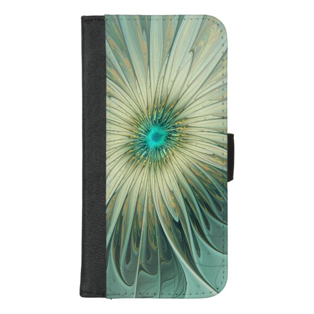 Abstract Sage Green Fantasy Flower Fractal Art iPhone Wallet Case (Front)