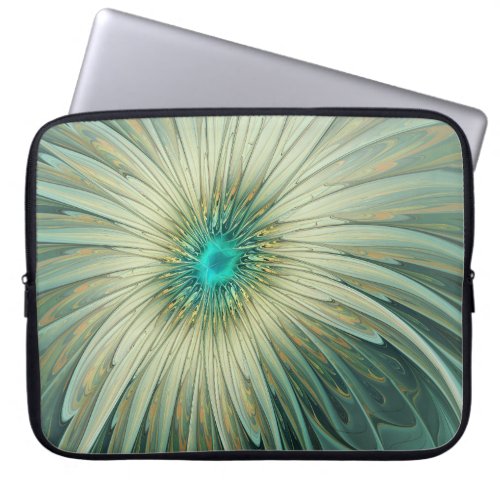 Abstract Sage Green Fantasy Flower Fractal Art Laptop Sleeve