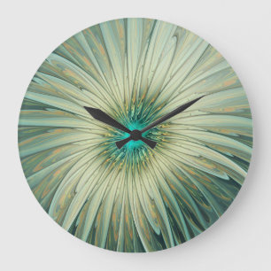 Abstract Sage Green Fantasy Flower Fractal Art Large Clock
