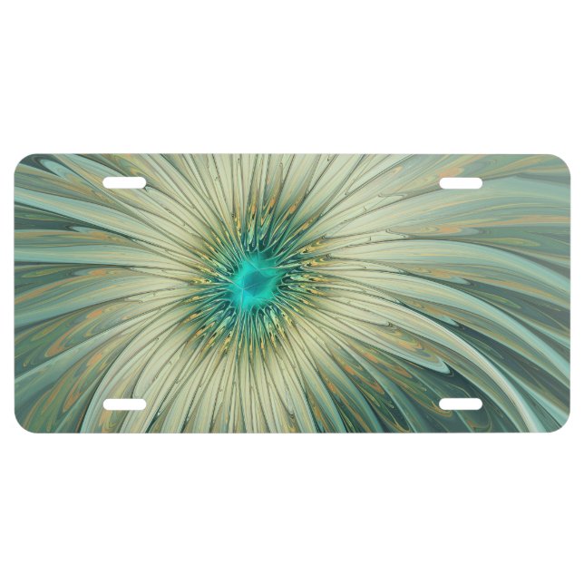 Abstract Sage Green Fantasy Flower Fractal Art License Plate (Front)