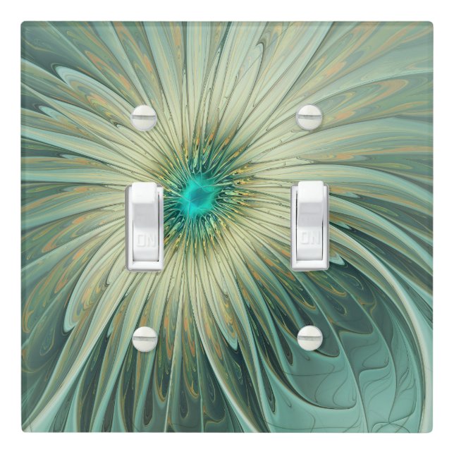 Abstract Sage Green Fantasy Flower Fractal Art Light Switch Cover (In Situ)
