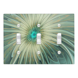 Abstract Sage Green Fantasy Flower Fractal Art Light Switch Cover