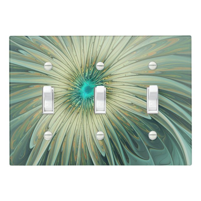 Abstract Sage Green Fantasy Flower Fractal Art Light Switch Cover (In Situ)