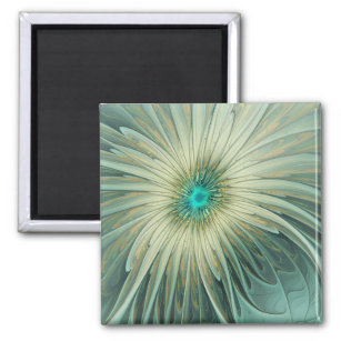 Abstract Sage Green Fantasy Flower Fractal Art Magnet