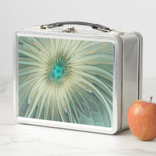 Abstract Sage Green Fantasy Flower Fractal Art Metal Lunch Box
