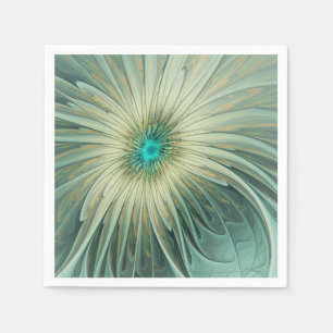 Abstract Sage Green Fantasy Flower Fractal Art Napkins