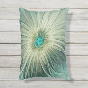 Abstract Sage Green Fantasy Flower Fractal Art Outdoor Pillow