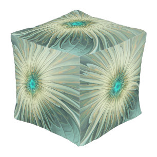 Abstract Sage Green Fantasy Flower Fractal Art Outdoor Pouf