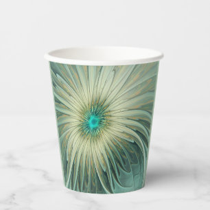 Abstract Sage Green Fantasy Flower Fractal Art Paper Cups