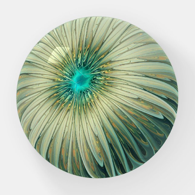 Abstract Sage Green Fantasy Flower Fractal Art Paperweight (Front)