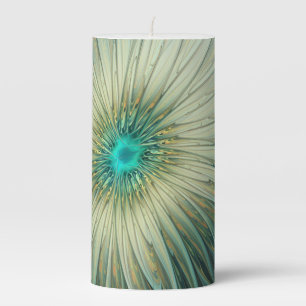Abstract Sage Green Fantasy Flower Fractal Art Pillar Candle