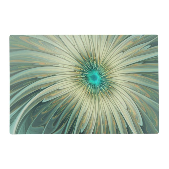 Abstract Sage Green Fantasy Flower Fractal Art Placemat (Front)
