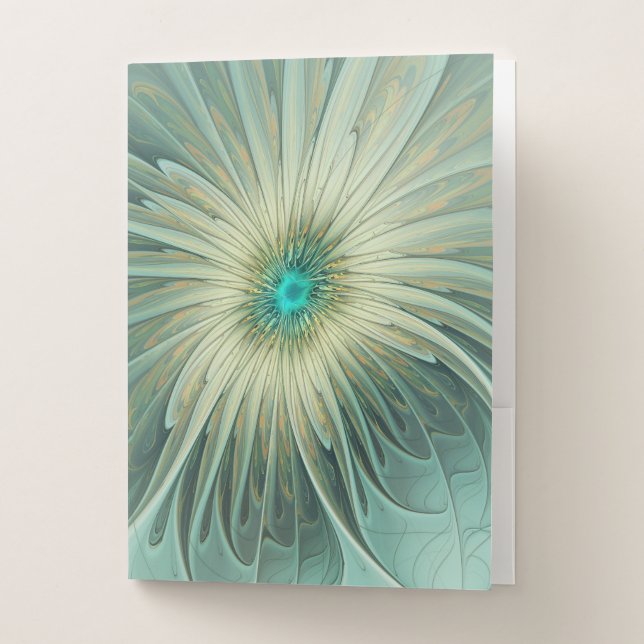 Abstract Sage Green Fantasy Flower Fractal Art Pocket Folder (Front)
