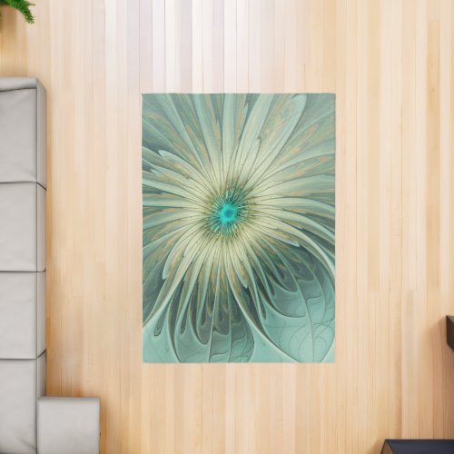 Abstract Sage Green Fantasy Flower Fractal Art Rug