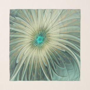 Abstract Sage Green Fantasy Flower Fractal Art Scarf