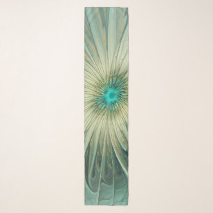Abstract Sage Green Fantasy Flower Fractal Art Scarf