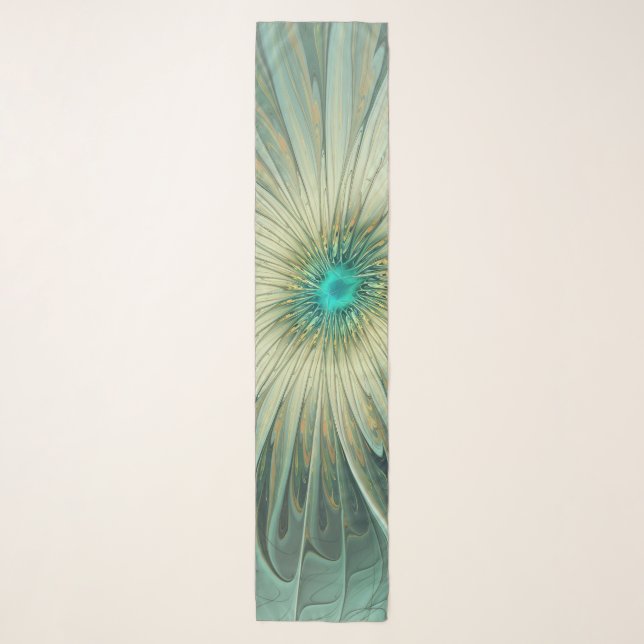 Abstract Sage Green Fantasy Flower Fractal Art Scarf (Front)
