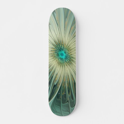 Abstract Sage Green Fantasy Flower Fractal Art Skateboard