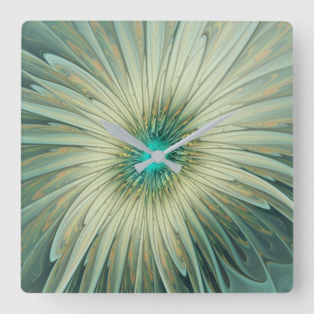Abstract Sage Green Fantasy Flower Fractal Art Square Wall Clock (Front)
