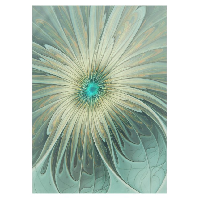 Abstract Sage Green Fantasy Flower Fractal Art Tablecloth (Front)