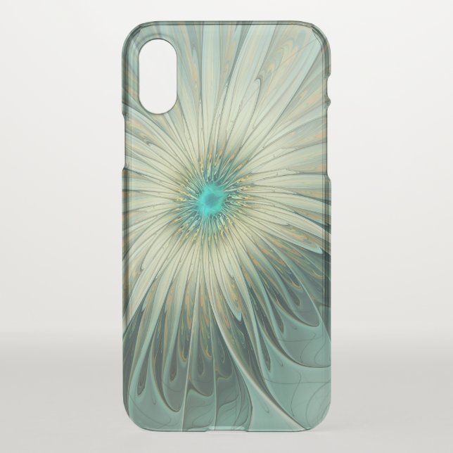 Abstract Sage Green Fantasy Flower Fractal Art Uncommon iPhone Case (Back)