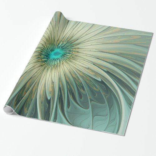 Abstract Sage Green Fantasy Flower Fractal Art Wrapping Paper