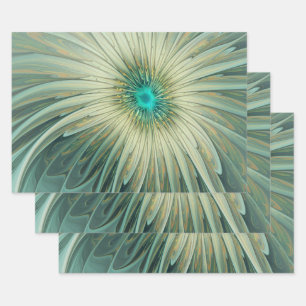 Abstract Sage Green Fantasy Flower Fractal Art Wrapping Paper Sheets
