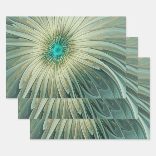 Abstract Sage Green Fantasy Flower Fractal Art Wrapping Paper Sheets