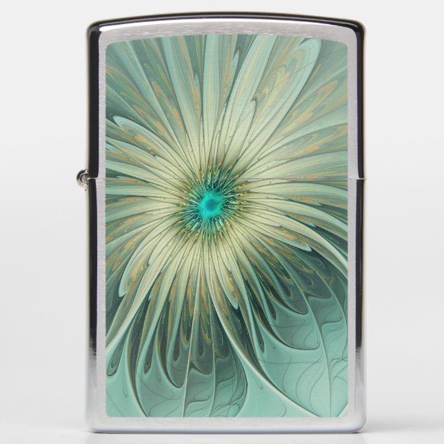 Abstract Sage Green Fantasy Flower Fractal Art Zippo Lighter (Front)